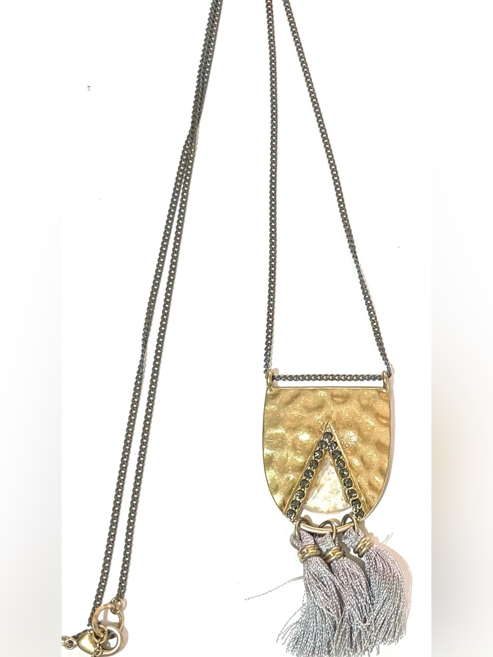 Gold Hammered Pendant Tassel Crossbody Bag - Women